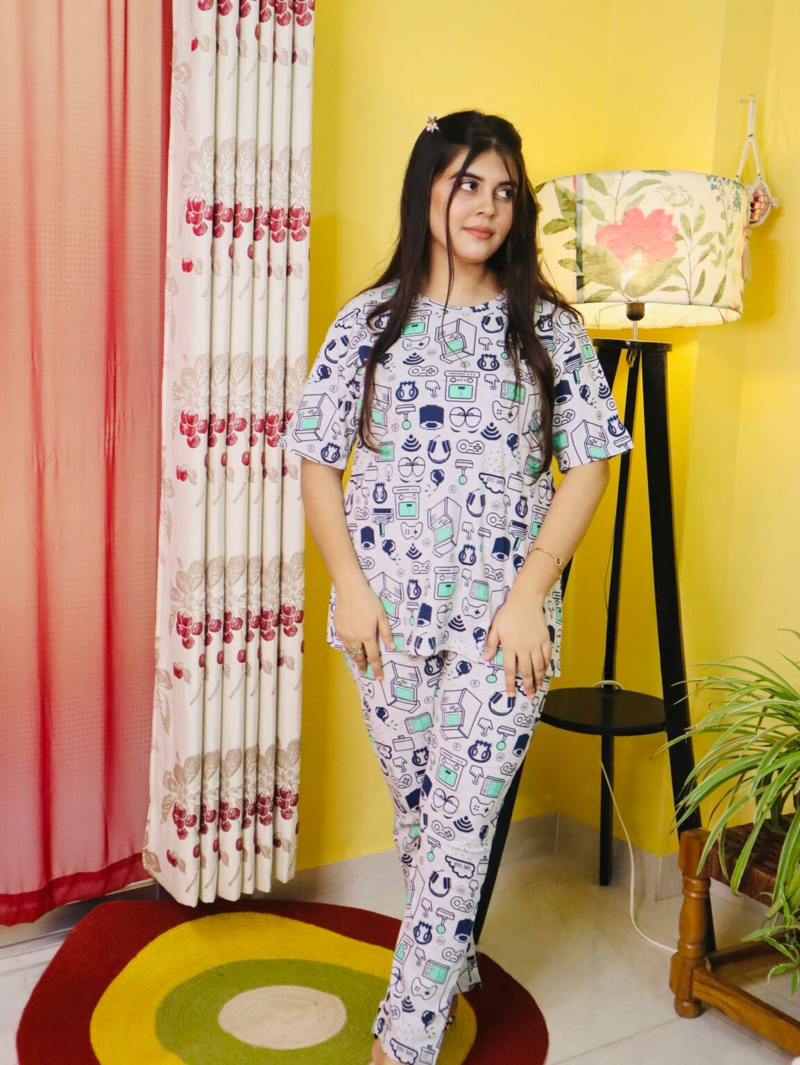 Exclusive Pj Suit 2 Piece-Ash Mixed Print