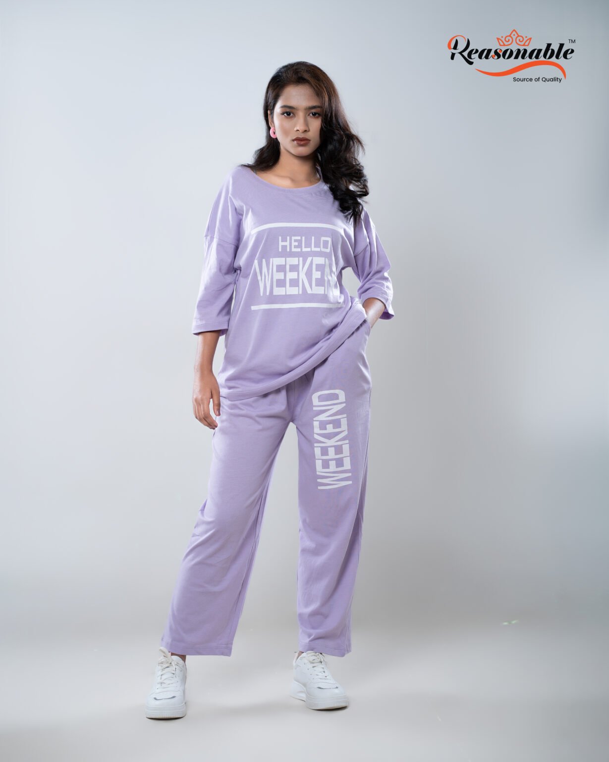 Women's Premium 2pc Drop shoulder T-shirt & pajama Set- Levender