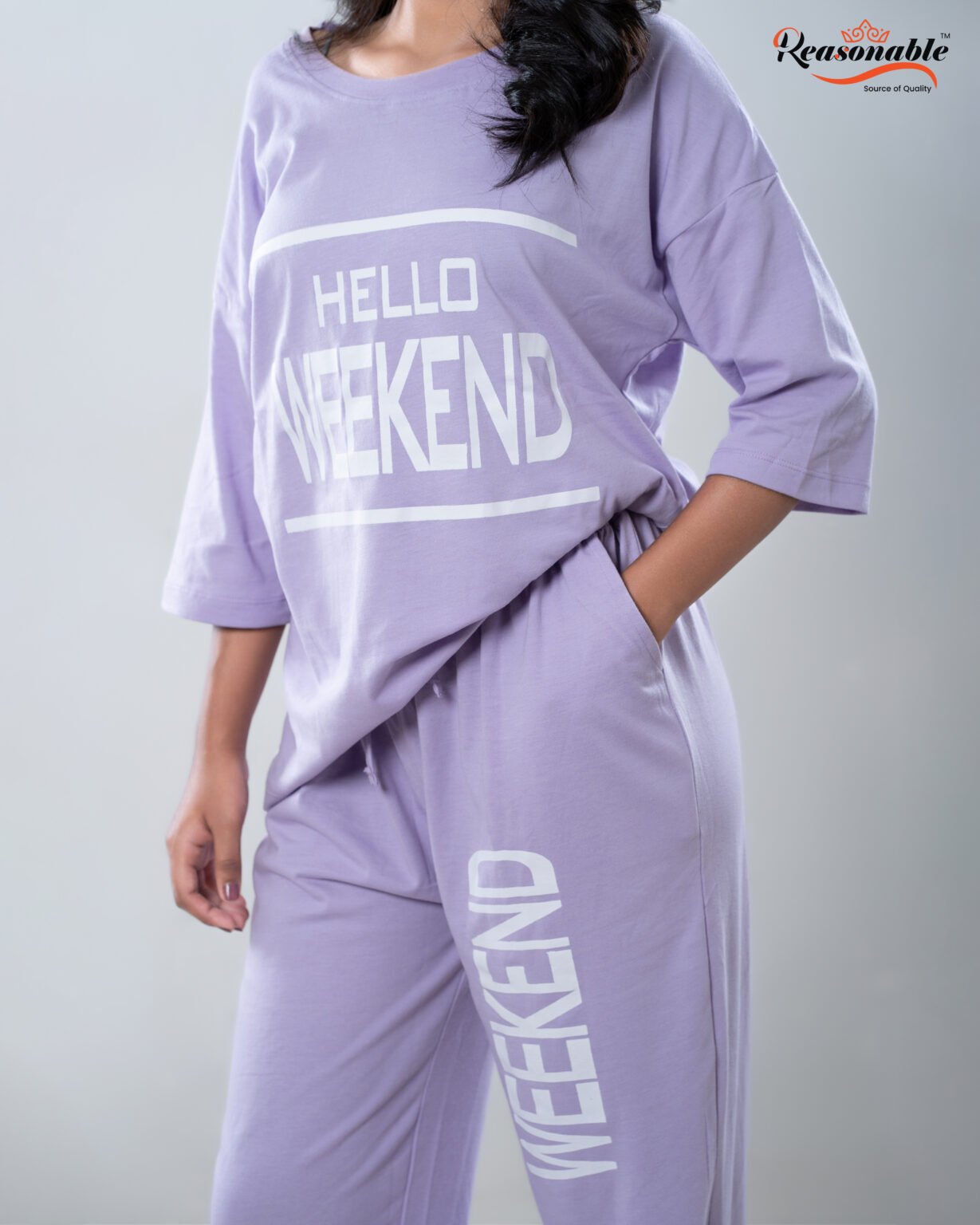 Women's Premium 2pc Drop shoulder T-shirt & pajama Set- Levender