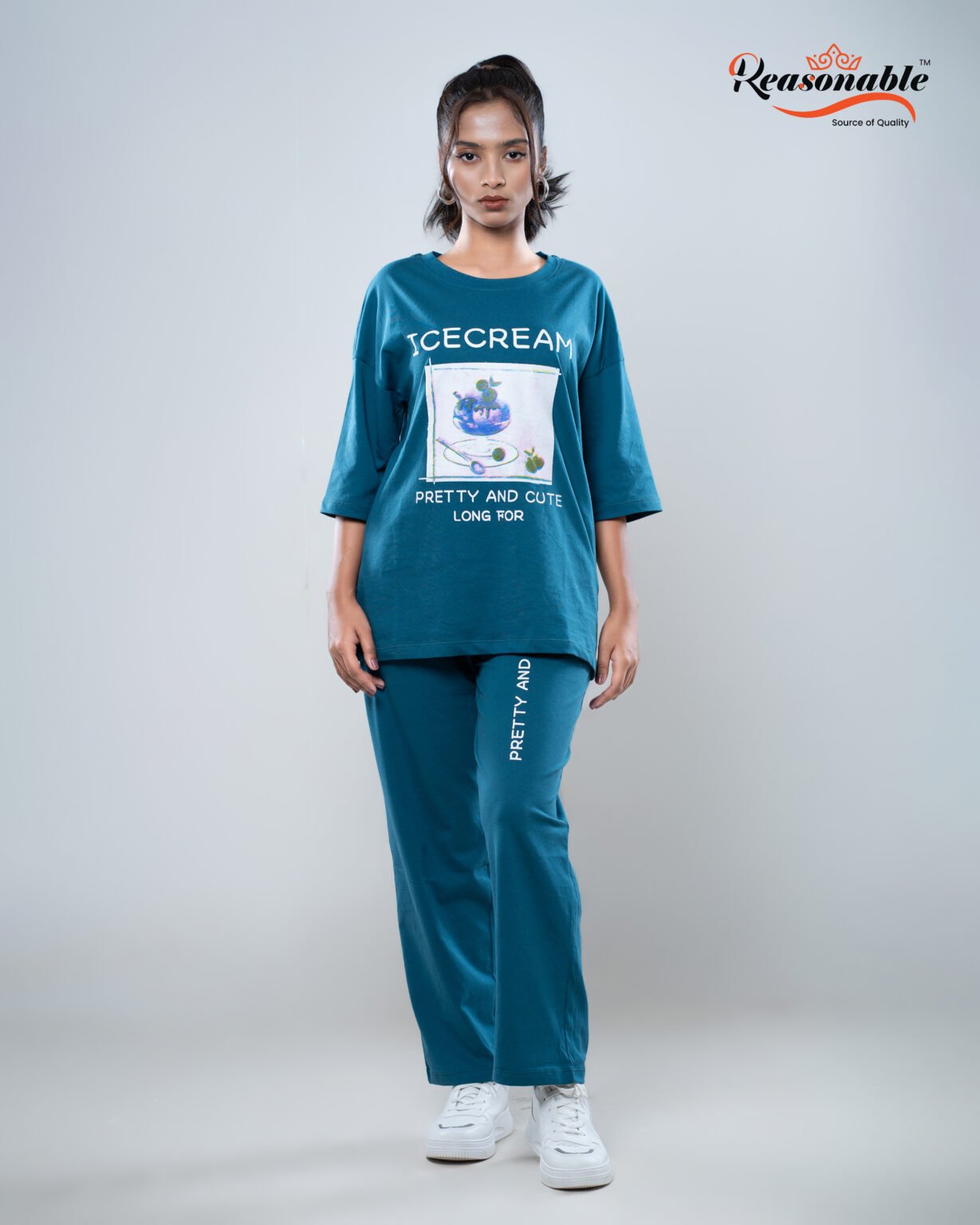 Women's Premium 2pc T-shirt & pajama Set- Peacock blue