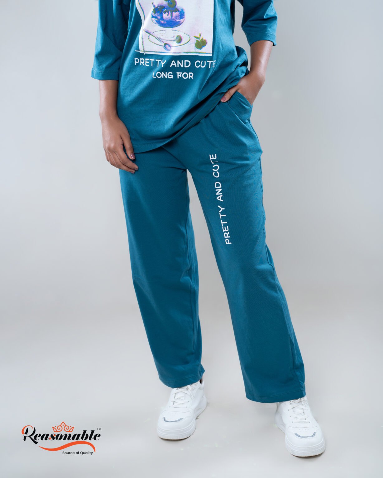 Women's Premium 2pc T-shirt & pajama Set- Peacock blue