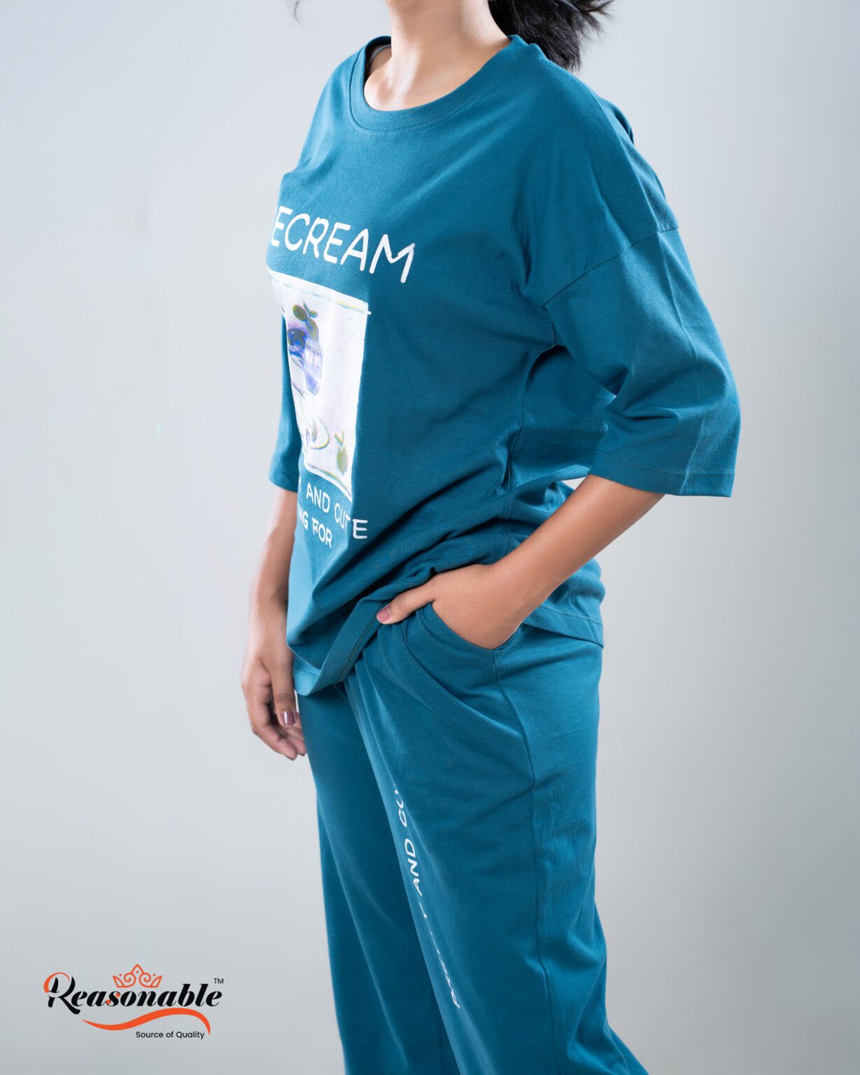 Women's Premium 2pc T-shirt & pajama Set- Peacock blue