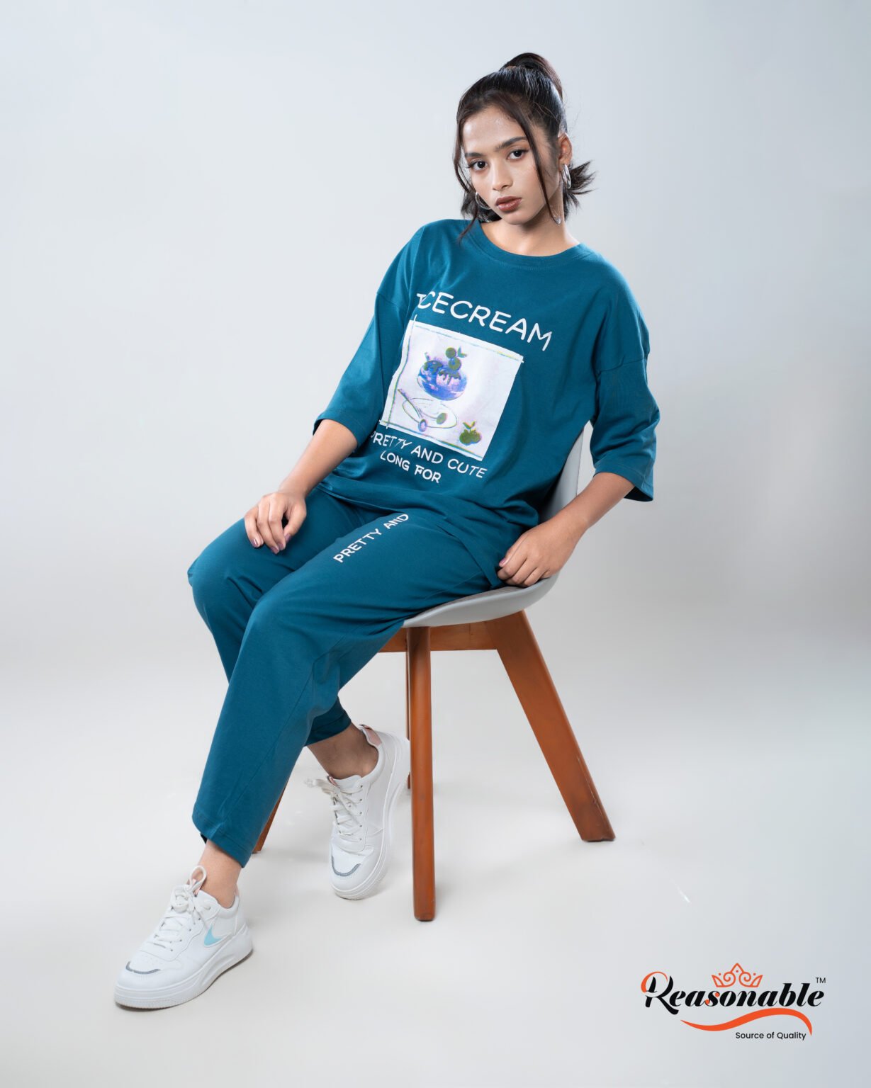 Women's Premium 2pc T-shirt & pajama Set- Peacock blue