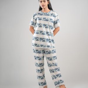 Women’s Premium 2pc T-shirt & pajama Set-White Sky Less