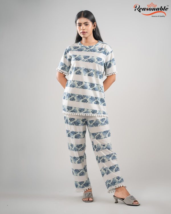 Women’s Premium 2pc T-shirt & pajama Set-White Sky Less
