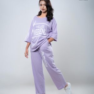Women's Premium 2pc Drop shoulder T-shirt & pajama Set- Levender