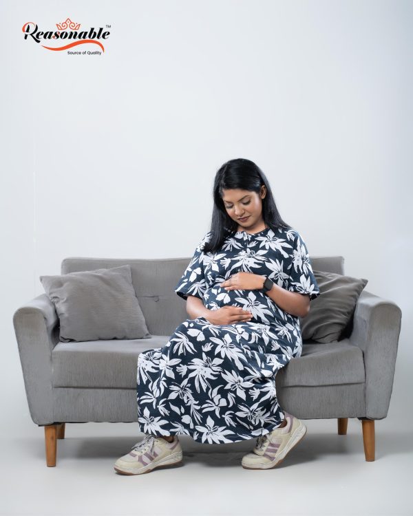 Premium Maternity wear Opening button Maxi-Navy & White