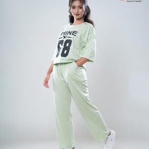 Women's Premium 2pc Drop Shoulder T-shirt & Pajama Set- Color Mint