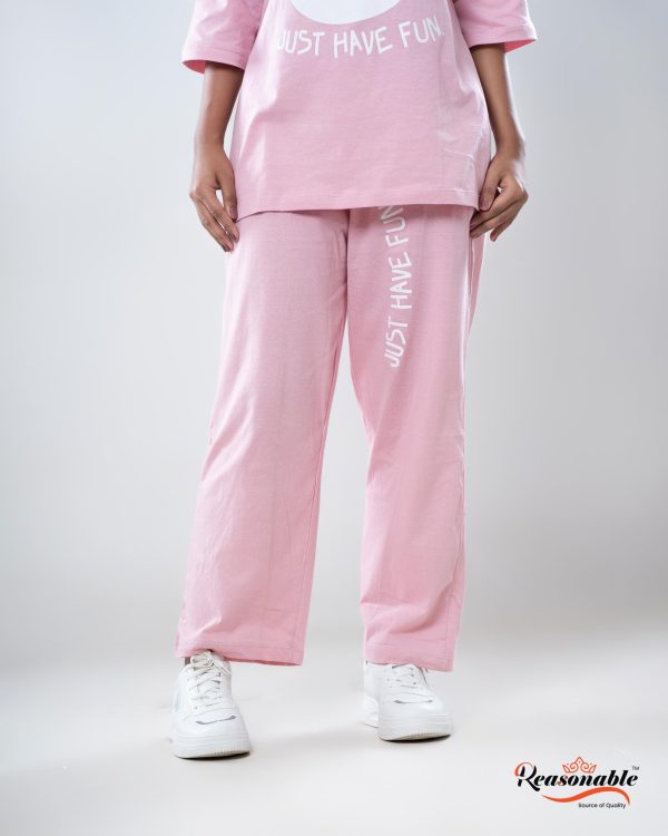 Women's Premium 2pc Drop shoulder T-shirt & pajama Set-Baby Pink - Image 5