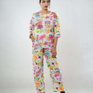 Women's Premium 2pc Drop shoulder T-shirt & pajama Set- Multicolor