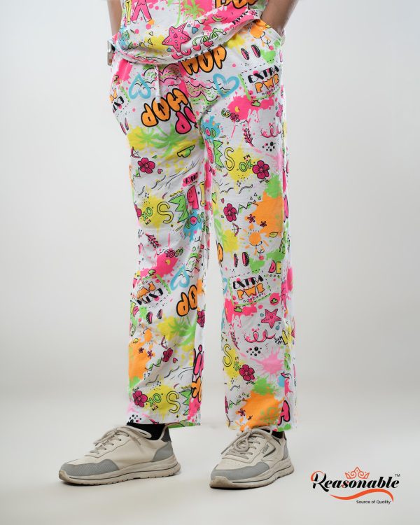 Women's Premium 2pc Drop shoulder T-shirt & pajama Set- Multicolor - Image 4