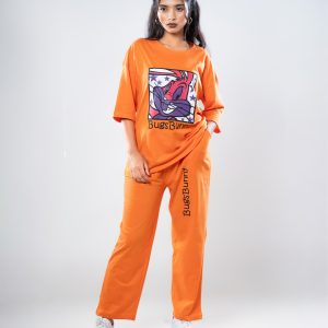 Women’s Premium 2pc Drop shoulder T-shirt & pajama Set- Orange
