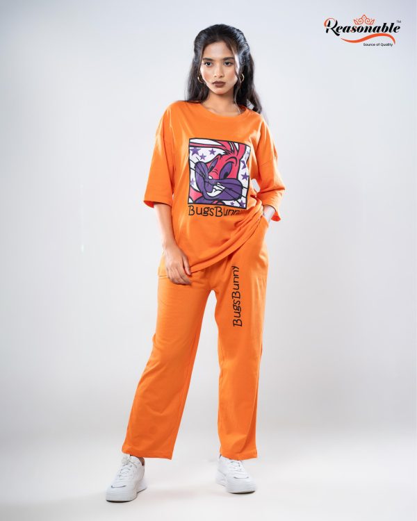 Women’s Premium 2pc Drop shoulder T-shirt & pajama Set- Orange
