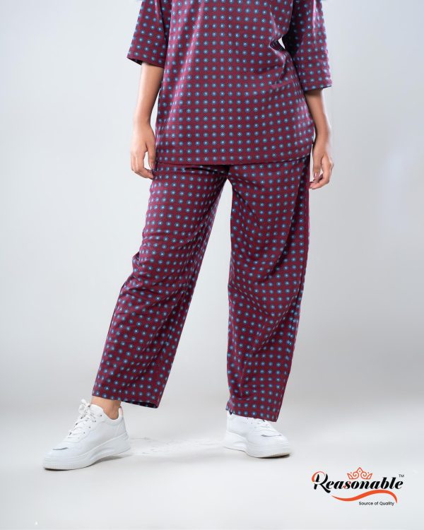 Women’s Premium 2pc Drop shoulder T-shirt & pajama Set-Dark merun multicolor - Image 3