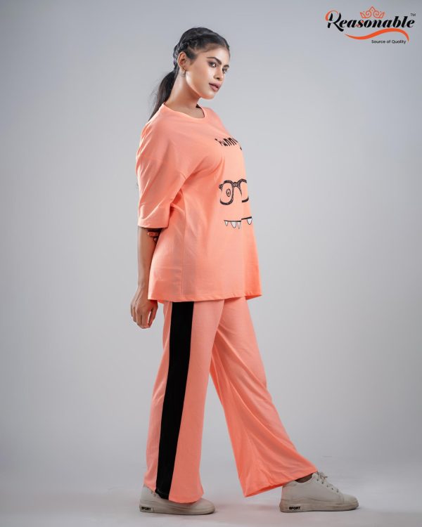 Women’s Premium 2pc Drop shoulder T-shirt & pajama Set-Apricot