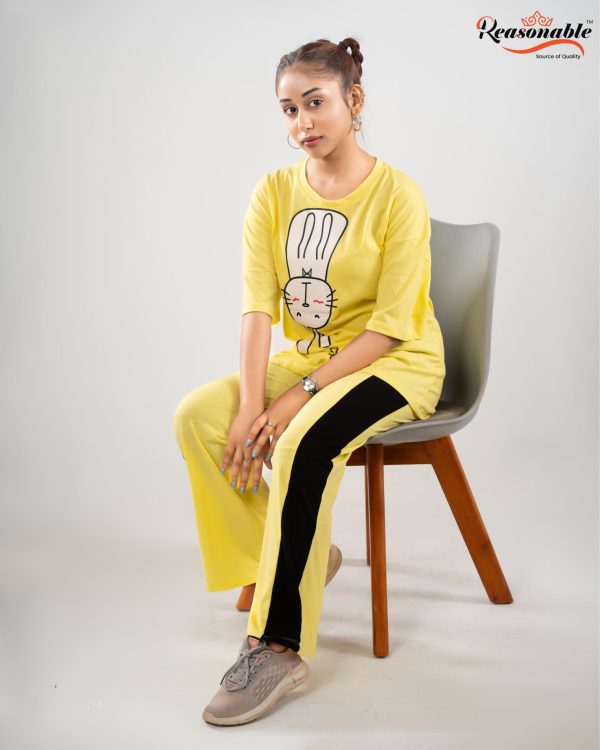 Women’s Premium 2pc Drop shoulder T-shirt & pajama Set-Yellow