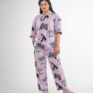 Women's Premium 2pc Drop shoulder T-shirt & pajama Set-Lavender