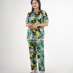 Women’s Premium 2pc T-shirt & pajama Set-Green Black