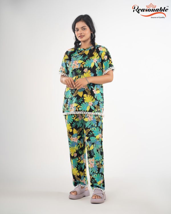 Women’s Premium 2pc T-shirt & pajama Set-Green Black