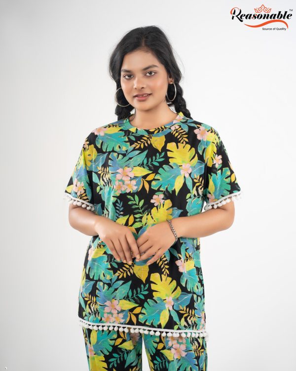 Women’s Premium 2pc T-shirt & pajama Set-Green Black - Image 2